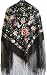 Stylish Silk Shawl Black with Colorful Flamenco Floral & Birds Embroidery and Fringe