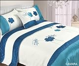 Cavara Cream Teal Blue Double Bed in a Bag Duvet Set Runner Cushion