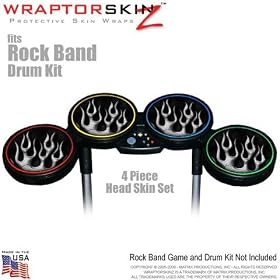 Metal Flames Chrome Skin by WraptorSkinz fits Rock Band Drum Set for Nintendo Wii, XBOX 360, PS2 & PS3 (DRUMS NOT INCLUDED)