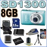 Canon PowerShot SD1300IS 12 MP Digital Camera w/4x Wide Angle Optical IS Zoom (Green) 8GB BP6L Battery/Charger BigVALUEInc Accessory Saver Bundle
