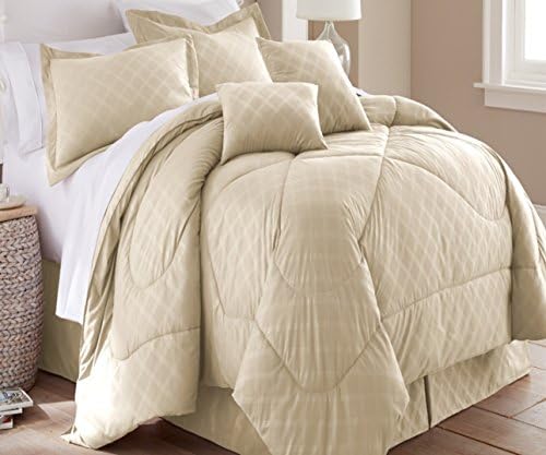 Spirit Linen Hotel 5th Ave 6 Piece Embossed Plaid Comforter Set, King, Ivory