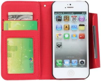 DE New Deluxe 2 in 1 Removable Red Polka Dots Wallet Leather Stand Hard Case Book Style Flip With Credit Card / ID Slots PU Leather Holster Cover Shell for Apple iPhone 5S