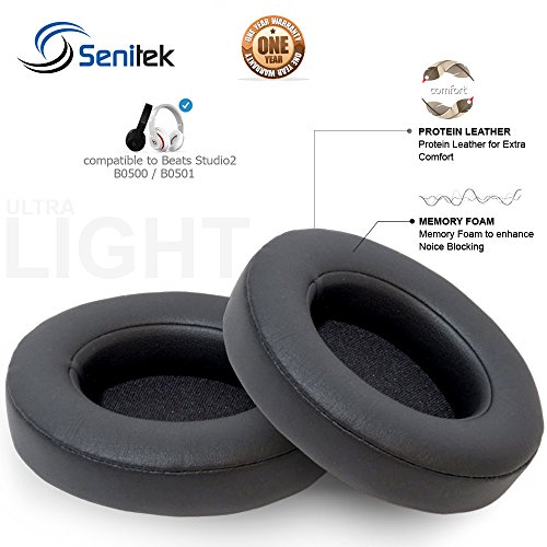 Senitek Studio2 Memory Foam / Protein Leather Ear Cushion Pads for Beats Studio2 B0500 / B0501 Wired / Wireless Headphone - Black