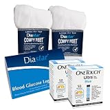 One Touch Ultra Test Strips Value Bundle: Includes 2 packs of 50-count Test Strips, 6 pair White Diabetic Socks and 1 30 Day Glucose Logbook
