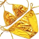ビーチ姫Sexyゴールドメタリック三角ビキニ水着フルバック/金GOLD