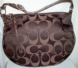 COACH SIGNATURE MAHOGANY BROWN ALI SATIN HOBO PURSE 13642