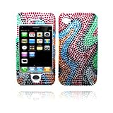 Colorful Wave Full Diamond Snap on Design Case Hard Case Cover + Double Side Screen Protector Film for Apple Iphone 4g