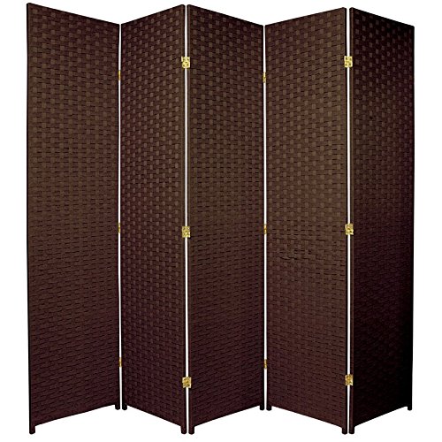 Oriental Furniture 6 ft. Tall Woven Fiber Room Divider - 5 Panel - Dark Mocha