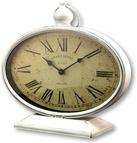Parisian Mantel or Desk Clock - Metal with Antique White Finish - Home and Office Decor Clocks by bogo Brands