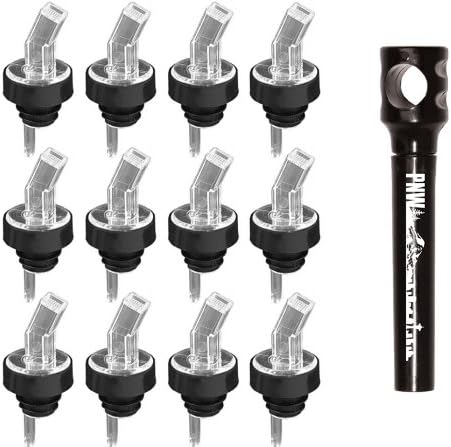Set of 12 - Screened Liquor Bottle Pourers - Clear Plastic - Keeps the Bugs Out - Bundled with PNW Pocket Corkscrew