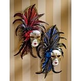 20" Classic Venetian Venetian Feathered Carnival Wall Mask Sculpture Statue C...