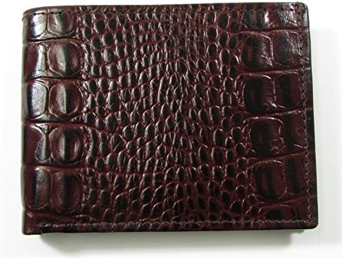 Durable Mens Wallet Brown Crocodile Print Leather Bifold Extra Midsection Flap