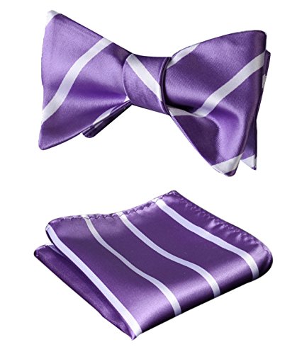 SetSense Men's Stripe Jacquard Woven Self Bow Tie Set