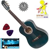 Left Hand Childs 3/4 Size Nylon String Classical Acoustic Guitar Green Blue