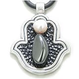 Soul Protection Amulet Hamsa Hand Gemstone Pendant with Necklace