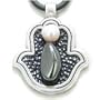 Soul Protection Amulet Hamsa Hand Gemstone Pendant with Necklace