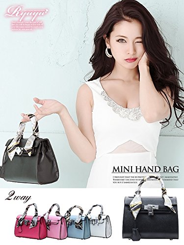 Richスカーフ付!2wayレザーミニハンドバッグ【Ryuyu】【リューユ】南京錠 ハンドバッグ キャバクラ店内ok (ブラック/ブルー/チェリー/ピンク/ホワイト)*ry1840-ba