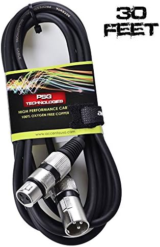 PSG Tech XLR30 30 foot Mic Cable Patch Cords - XLR Male to XLR Female Black Microphone Cables - 30 ft Balanced Mic Snake Cord - QUALITY PRODUCT