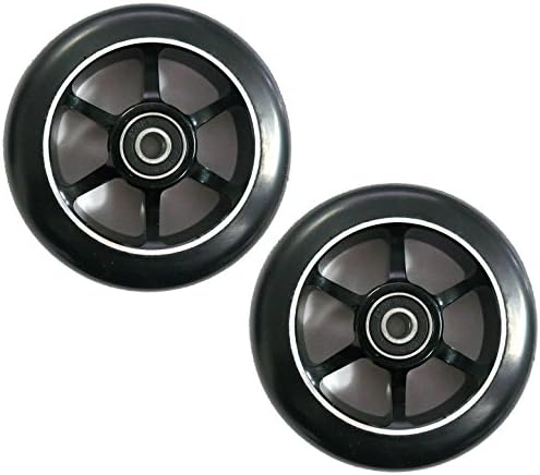 Ten Eighty 6 Spoke 100mm Stunt Scooter Wheels - Black Alloy Cores & Black Tyres (Pair)