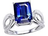 3.75 cts Genuine Lab Created Sapphire Emerald Cut Solitaire Ring - 14kt White or Yellow Gold