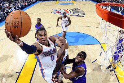 Sacramento Kings v Oklahoma City Thunder: Russell Westbrook Photographic Poster Print by Larry W. Smith, 12x18