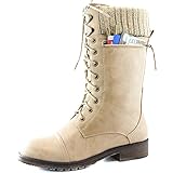 DailyShoes Women's Combat Style up Ankle Bootie Quilted Military Knit Credit Card Knife Money Wallet Pocket Boots