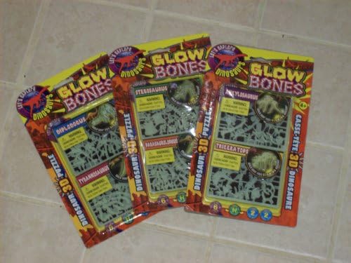 3 Sets of 2 -Total of 6 3D GLOW in the DARK Dinosaur Puzzle -Includes 6 Species ; Ankylosaurus &amp; Triceratops, Diplodocus &amp; Tyrannosaurus, and Stegosaurus &amp; Parasaurolophus