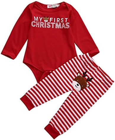 New Christmas Gift Newborn Baby Boy Girl Clothes Bodysuit Romper + Deer Pants Outfit Red Size 0-3 Months
