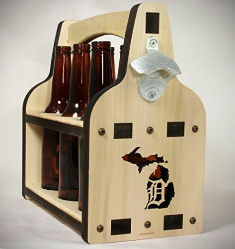 Beer CaDdy - Michigan, Detroit Sports Inspired, WOODEN Beer Tote - CRAFT BeEr Lovers - BOAT Tote - Wood Beer Crate - Beer Carrier, Beer Holder, Detroit Tigers