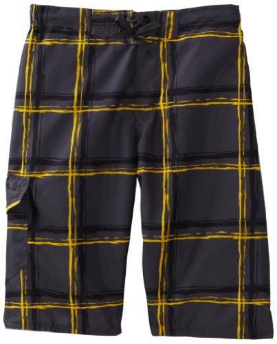 Laguna Boys 8-20 Shoji Plaid Swim Short, Charcoal, 10/12