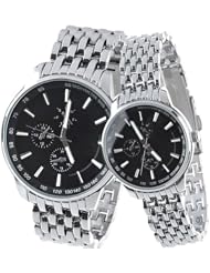 Orient Idea Ori-0283E 2 x Round Case Quartz Wrist Watch with Alloy Band + Decorative Sub-dials for Couples Lovers