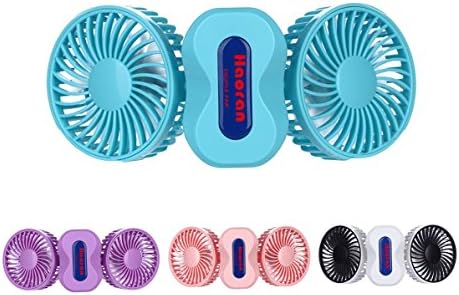 Haoran Desktop Fan Folding Dual Head/ Powerful Airflow, Rechargeable USB Fan, Mini Portable Fan with Pedestal for Office Room Travel, Blue Fan