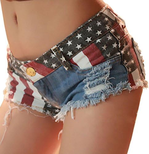 LUNIWEI Women US Flag Jeans Hot Pants Denim Low Waist (27)
