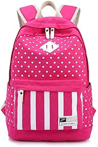 New Fashion Polka Dot Canvas Travel College School Leisure Backpacks for Teenagers Girls Pink