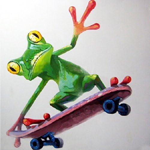 High Quality Oil Painting Frog Sports Handpainted on Canvas Pictures for Living Room Gifts (24x24in, Frog on Skateboard)