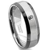 Tungsten Carbide Solitaire Black Diamond Two-Tone Wedding Band Ring