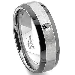 Tungsten Carbide Solitaire Black Diamond Two-Tone Wedding Band Ring Sz 8.0 SN#693