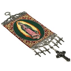 Our Lady of Gudadalupe in Green Robe Hanging Banner - 12"Hx4"W