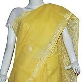 Embroidered Sari Cotton Fabric Chikankari India Yellow (chsari112)