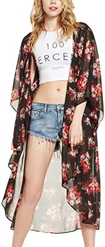 S-MSS Women' Sexy See-through Floral Irreglar Chiffon Blouse Black XXL