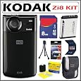 Kodak Zi8 High Definition Pocket Digital Video Camera with SD/ SDHC Slot and 2.5-inch LCD in Black + 8GB Deluxe Accessory Kit