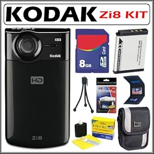 Kodak Zi8 High Definition Pocket Digital Video Camera with SD/ SDHC Slot and 2.5-inch LCD in Black + 8GB Deluxe Accessory Kit