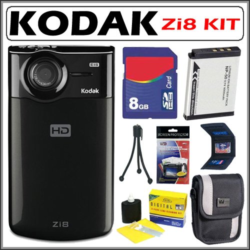 Kodak Zi8 Black High Definition Pocket Digital Video Camera with SD/ SDHC Slot and 2.5-inch LCD in Black + 8GB Deluxe Accessory Kit