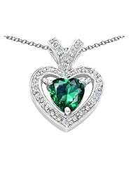 Tommaso Design (tm) Heart Shape 6mm Simulated Emerald And Diamond Pendant