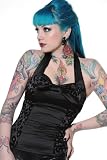 Living Dead Souls Womens/Juniors SWEETHEART HALTER TOP with Animal Print Flocking