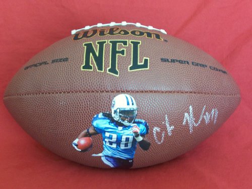 Chris Johnson Autographed Custom NFL Photo Football, Tennessee Titans, East Carolina Pirates, Proof Photo of Chris Signing for Us.