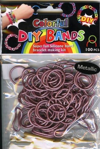 Loom Bands Refills - 100 Count - METALLIC ROSE (with crochet hook & buckles)
