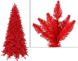 6.5' Pre-Lit Slim Red Ashley Spruce Artificial Christmas Tree - Red Lights
