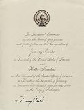 Jimmy Carter Autographed/Hand Signed Inauguration Letter