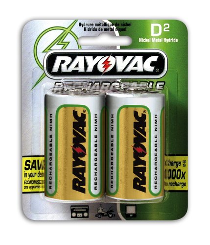 Rayovac Rechargeable NiMH Batteries, D Size, 2-Count Packages (Pack of 3)